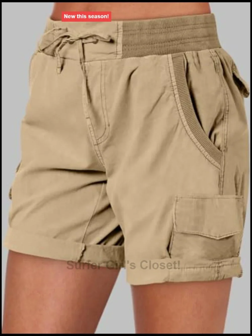 Women's 6 Pocket Cargo Shorts High Waist Adjustable Drawstring Cotton Summer